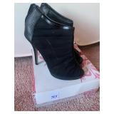 BLACK HEELED BOOTS OPEN TOE SZ. 9 WILD ROSE