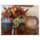 ARTIFICIAL ARRANGEMENT AND GLASS BOWL W/ EASEL