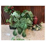 ARTIFICIAL PLANT AND CANDLE W/ FLOWER RING