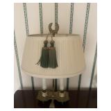 DOUBLE CANDLESTICK LAMP AND METAL BOWL W/ DRIED