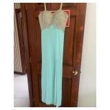 EVENING DRESS TURQUOISE W/ BEIGE LACE SZ. 6