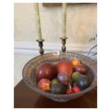 GLASS CENTER PC. BOWL W/ 2 CANDLE STICKS