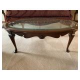 OVAL CENTER GLASS COFFEE TABLE QUEEN ANNE LEGS