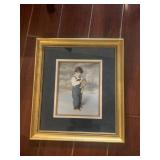 FRAMED BOY WITH BEAR 18" X 16" UNDER GLASS