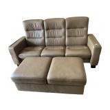 LEATHER STRESSLESS DUAL RECLINING SOFA W/ OTTOMAN
