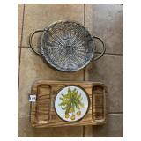 WIRE SERVING BASKET AND WOOD CHEESE BOARD