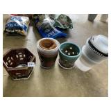 PLANTERS 3 GLAZED POTTERY AND PLASTIC INSERT