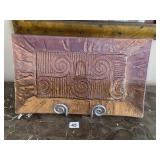 COPPER FINISH GLASS PLATE W/ HOLDER 19.5" X 12"