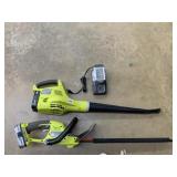 RYOBI HEDGE TRIMMER, LEAF BLOWER WITH LITHIUM 18