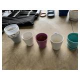 4 GLAZED PLANTERS AND 3 PLASTIC BUCKETS