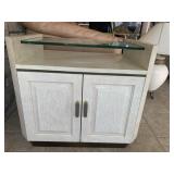 GLASS TOP MODERN SIDE TABLE 2 DOOR BASE 28" W X