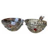 11" D X 5" H GLASS BOWL W/ METAL AND COLORED