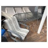 83" X 41" WAVY GLASS TOP DINING TABLE AND 6