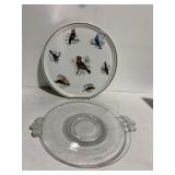 BIRD PLATED FRANCE 12" CLEAR GLASS SERVING PLATE