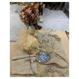 FLOWER ARRANGEMENT, BURLAP AND ROPE, GATHER SIGN
