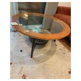 COFFEE TABLE GLASS & WOOD 18" H X 38" DIAMETER