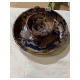 SIGNED GLAZED POTTERY CHIP AND DIP 12" D - LIFT
