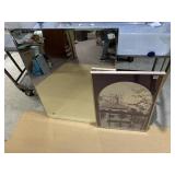 LARGE MIRROR, CHIP ON CORNER, FRAMED PRINT