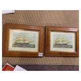 FRAMED SHIP PRINTS BURLED WOOD FRAMES