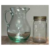 GLASS PITCHER AND BALL MASON JAR WITH LID