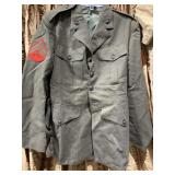 MILITARY JACKET WITH BELT MISSING TOP BUTTON