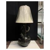 BRONZE DRAGON MOTIF LAMP 48" H W/ SHADE 15" WIDE