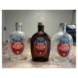 BICENTENNIAL LOG CABIN BOTTLES, 3 TOTAL
