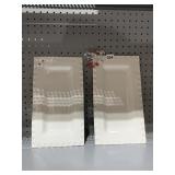 2 STONEWARE PLATTERS WITH HOLES IN THE CORNER TO