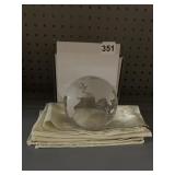 GLASS GLOBE NEW IN BOX, CLOTH NAPKINS