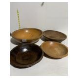 WOODEN BOWLS, SIGNED ON BOTTOM, 1 CRACKED AS
