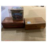 MUSICAL TIN AND 2 CEDAR JEWELRY BOXES