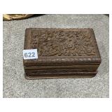 WALNUT CARVED BOX HEAVILY CARVED TOP 8.5" X 5" X