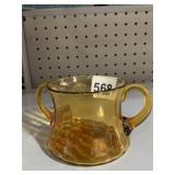 AMBER DOUBLE HANDLE SUGAR BOWL GROUND PONTIL