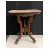 VICTORIAN MARBLE TOP TABLE BROWN MARBLE TOP 27" H