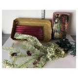 ROLLED TAPER CANDLES, WINTER SWAG, 2 SETS OF RED