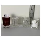 CLEAR GLASS TOOTHPICK HOLDER, RUBY FLASH AND HAND