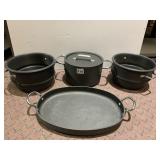 OVAL BAKING DISH AND 3 POTS CONTENTIAL ALUMINUM