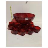RUBY GLASS PUNCH BOWL WITH 12 CUPS