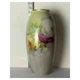 LIMOGES FLORAL GOLD RIM VASE 14" H