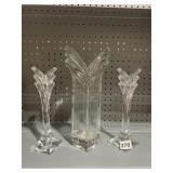 CRYSTAL CANDLE HOLDERS AND MATCHING VASE