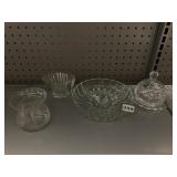 DIVIDED GLASS DISH, GLASS COVERED CONDIMENT,