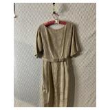 TAUPE BROCADE SHEATH WITH BELT SIZE 18 RHINESTONE