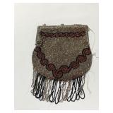 VINTAGE BLACK AND STEEL BEAD HANDBAG WITH FRINGE