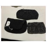 BLACK BEADED CLUTCH W/ RHINESTONES, ZIPPER TOP