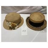 TWO VINTAGE STRAW HATS NATURAL COLOR KAUFMANNS