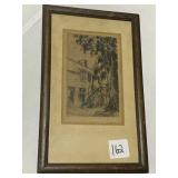 ANTIQUE HOUSE DRAWING FRAMED 9" X 6" FRAMED AND
