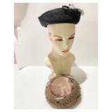BLACK STRAW HAT WITH NETTING SATIN AND VELVET