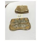 PEARL AND BEADED CLUTCH BAG AND GOLD MESH WHITING