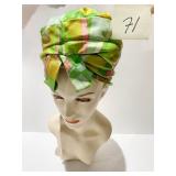 FABRIC LINED HAT GREEN PINK AND WHITE ABSTRACT