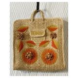 LARGE STRAW BEACH TOTE WITH ORANGE FLOWERS